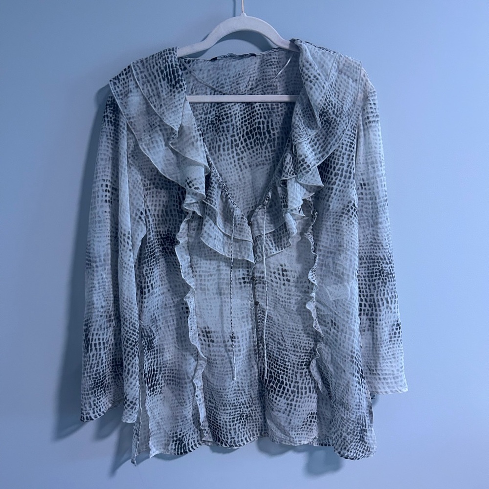 Zara Black and White Ruffled Blouse